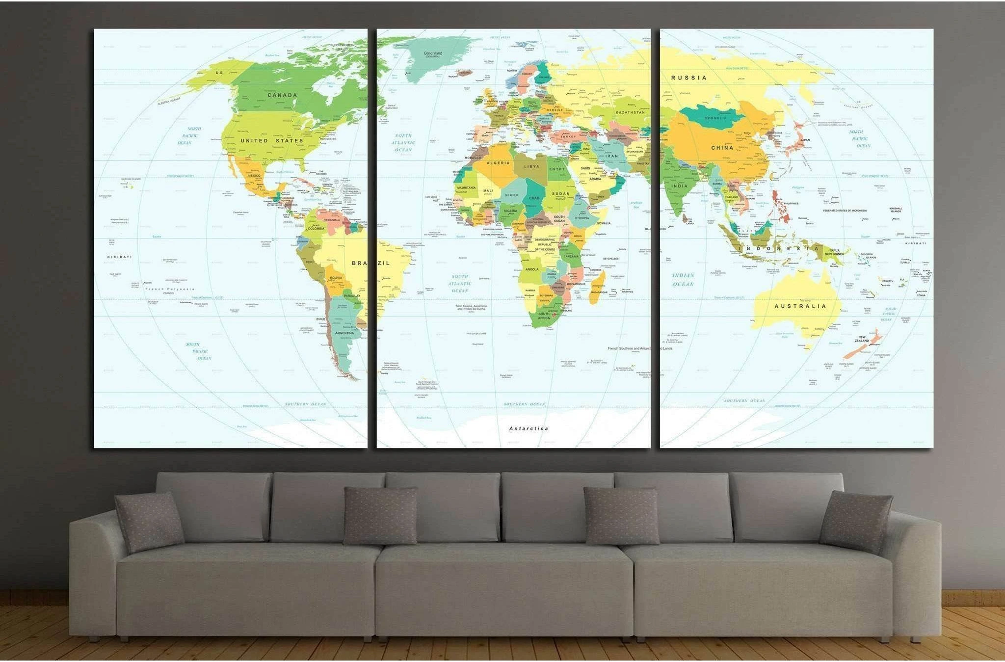 World map №1450 Ready to Hang Canvas Print - Zellart Canvas Prints ALL_Products, s-1450