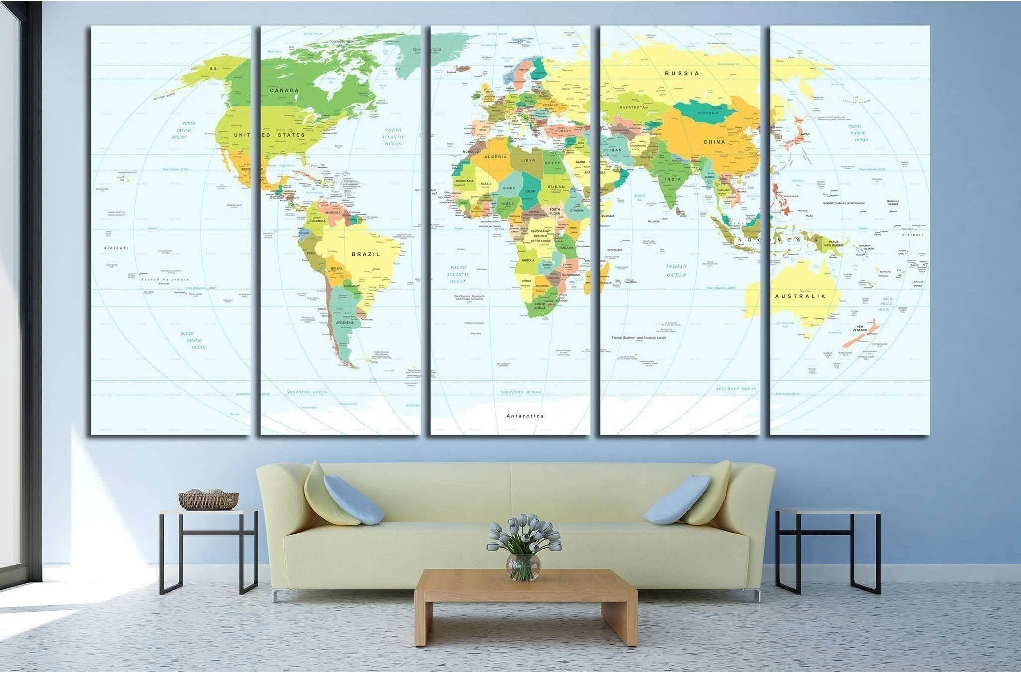 World map №1450 Ready to Hang Canvas Print - Zellart Canvas Prints ALL_Products, s-1450