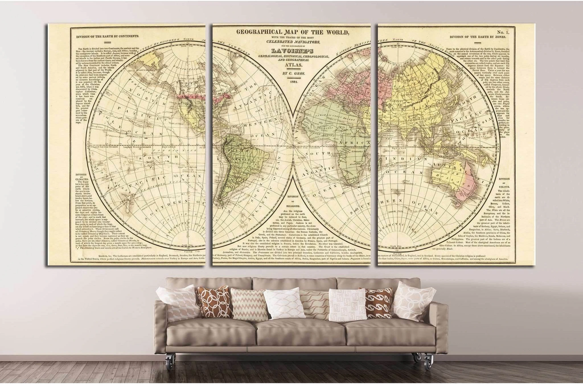 World Map №1492 Ready to Hang Canvas Print - Zellart Canvas Prints ALL_Products, s-1492