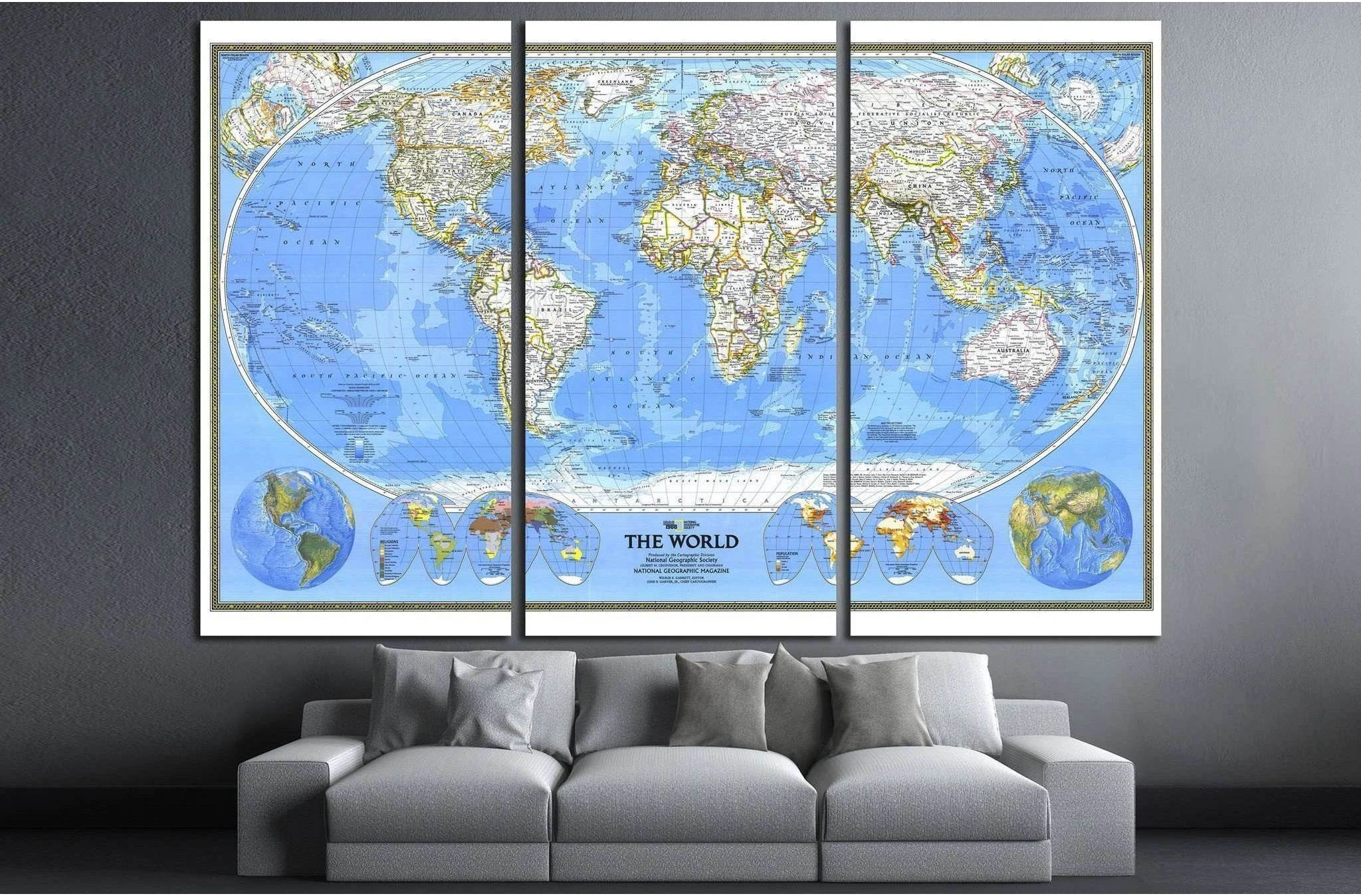 World Map №1498 Ready to Hang Canvas Print - Zellart Canvas Prints ALL_Products, s-1498