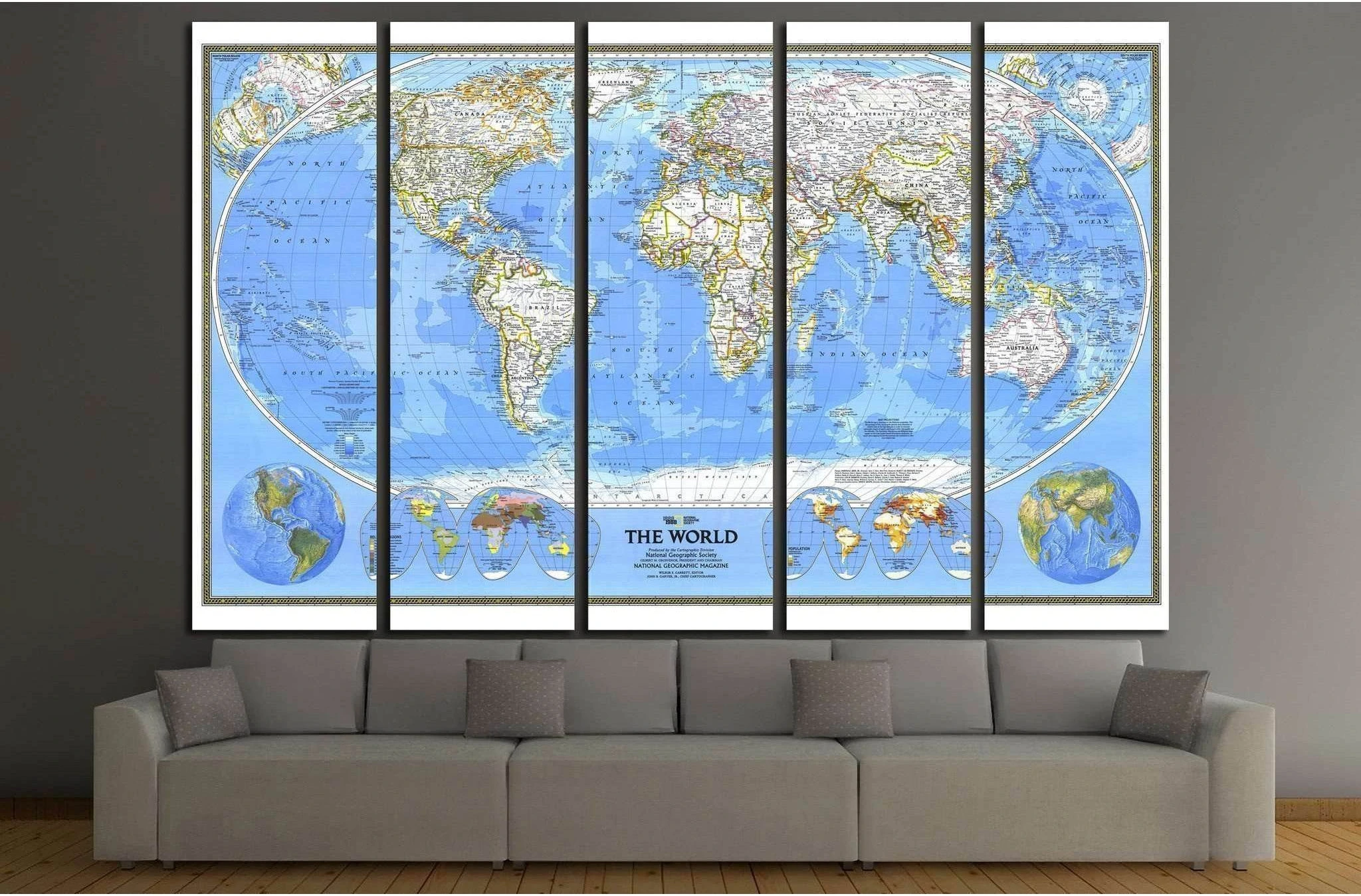 World Map №1498 Ready to Hang Canvas Print - Zellart Canvas Prints ALL_Products, s-1498