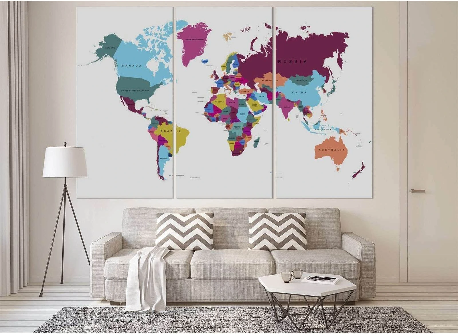 World Map №3000 Ready to Hang Canvas Print - Zellart Canvas Prints ALL_Products, z-3000