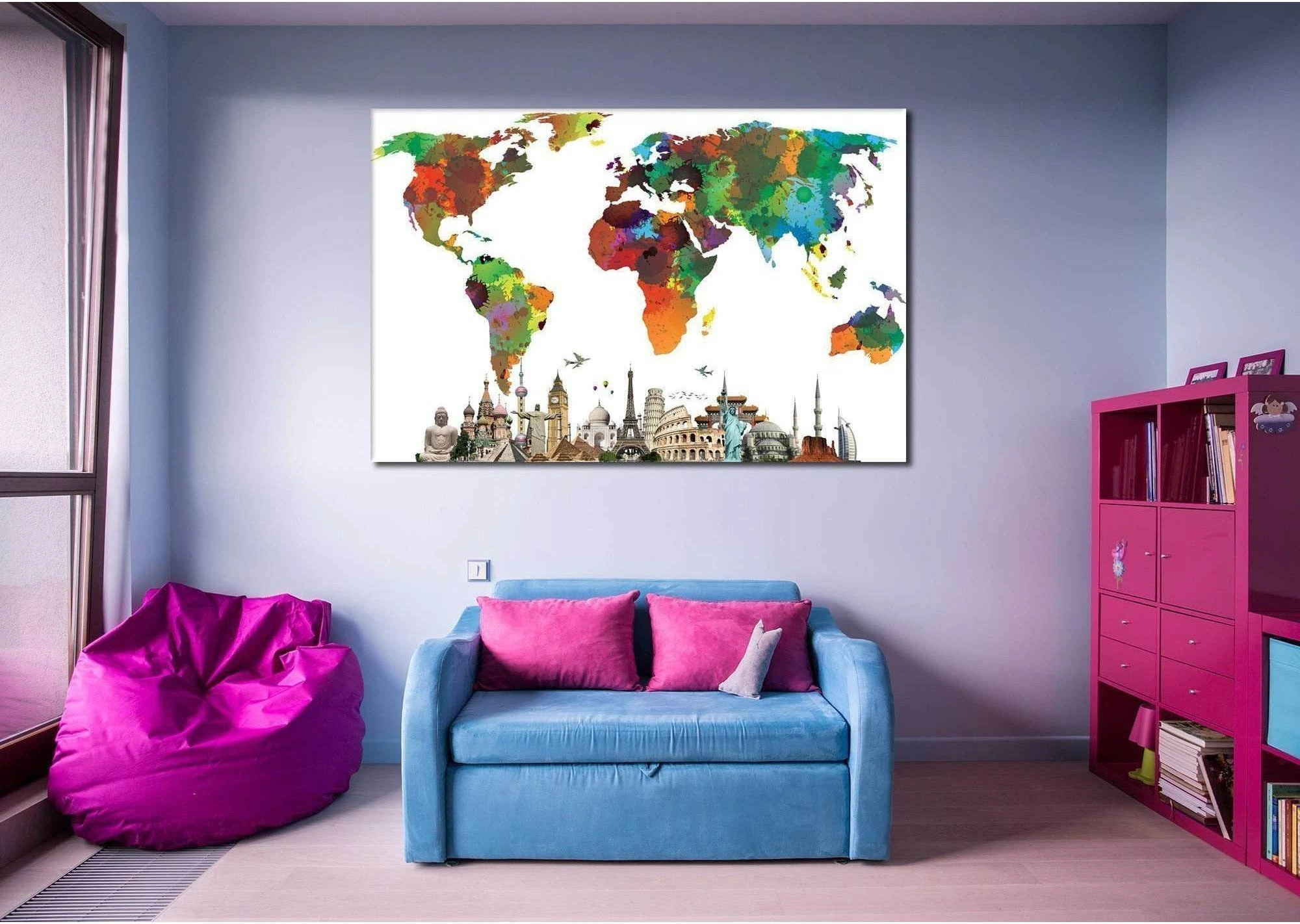 World Map №854 Ready to Hang Canvas Print - Zellart Canvas Prints ALL_Products, autopostr_pinterest_65155, autopostr_pinterest_65157, autopostr_pinterest_65158, autopostr_pinterest_65160