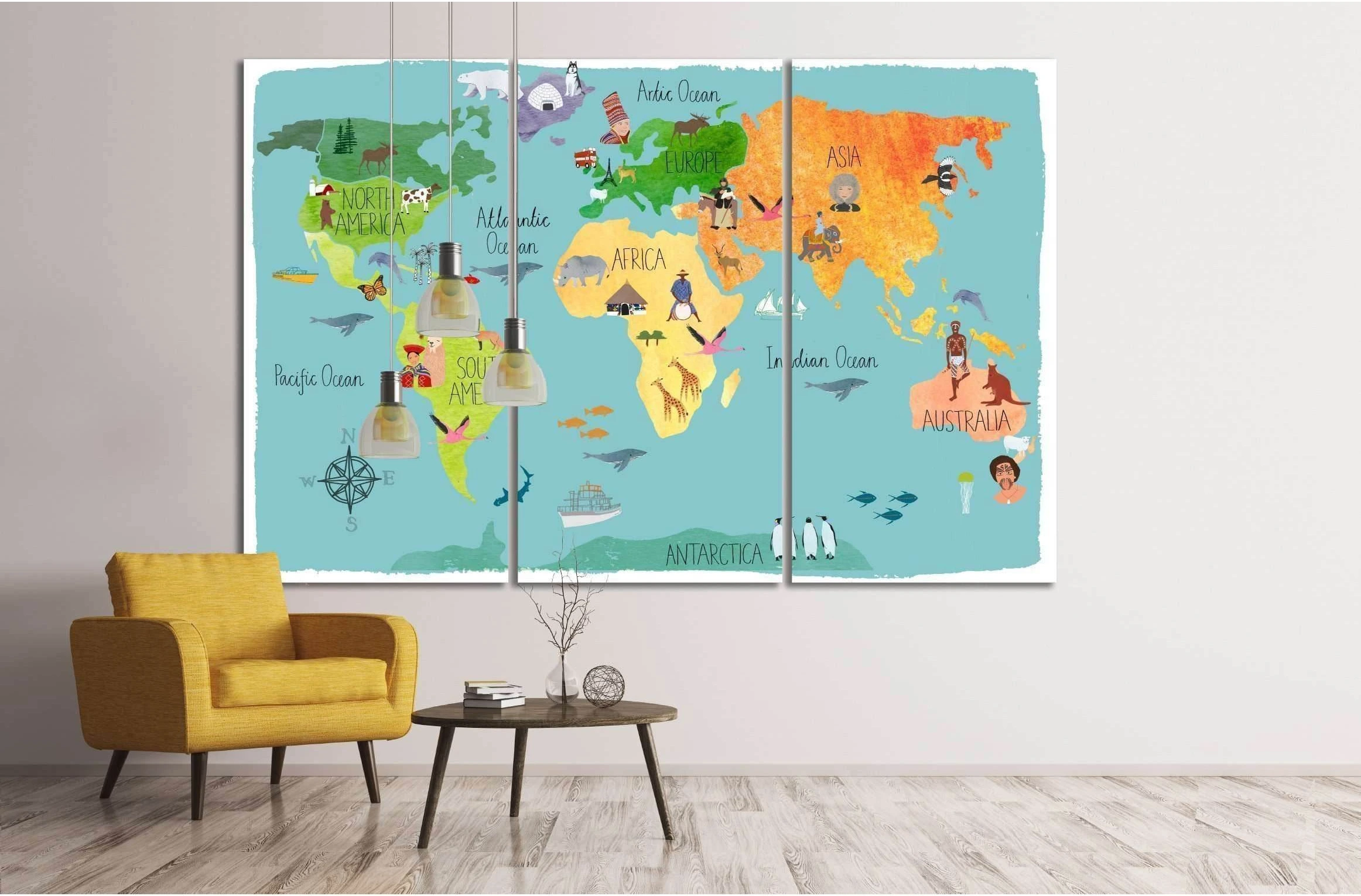 World map for kids room decor№33 Ready to Hang Canvas Print - Zellart Canvas Prints ALL_Products, s-33
