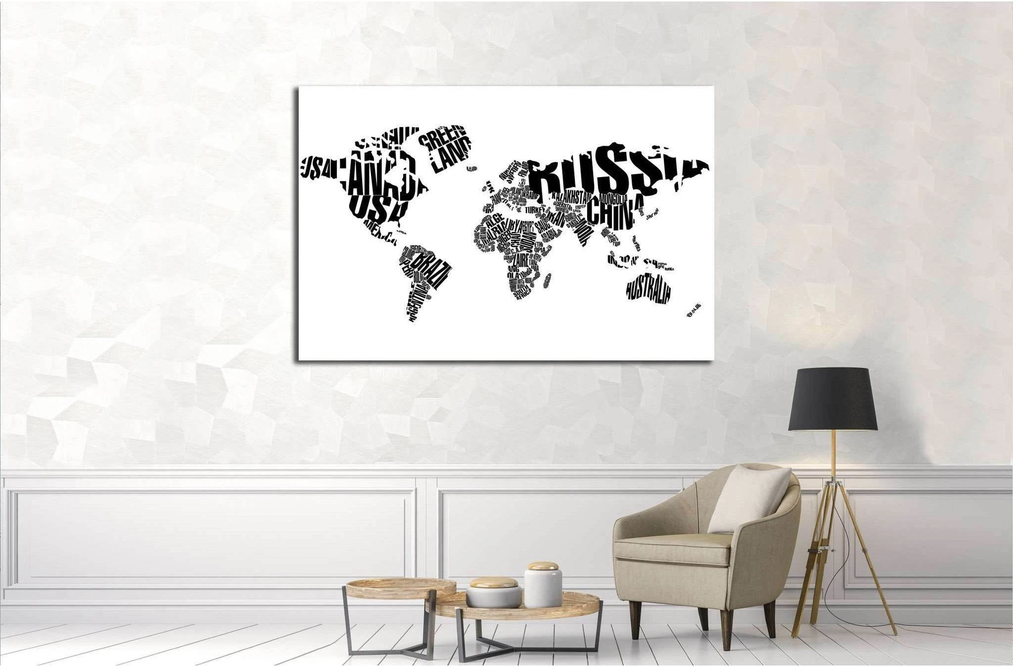 World Map in Typography №1927 Ready to Hang Canvas Print - Zellart Canvas Prints ALL_Products, s-1927