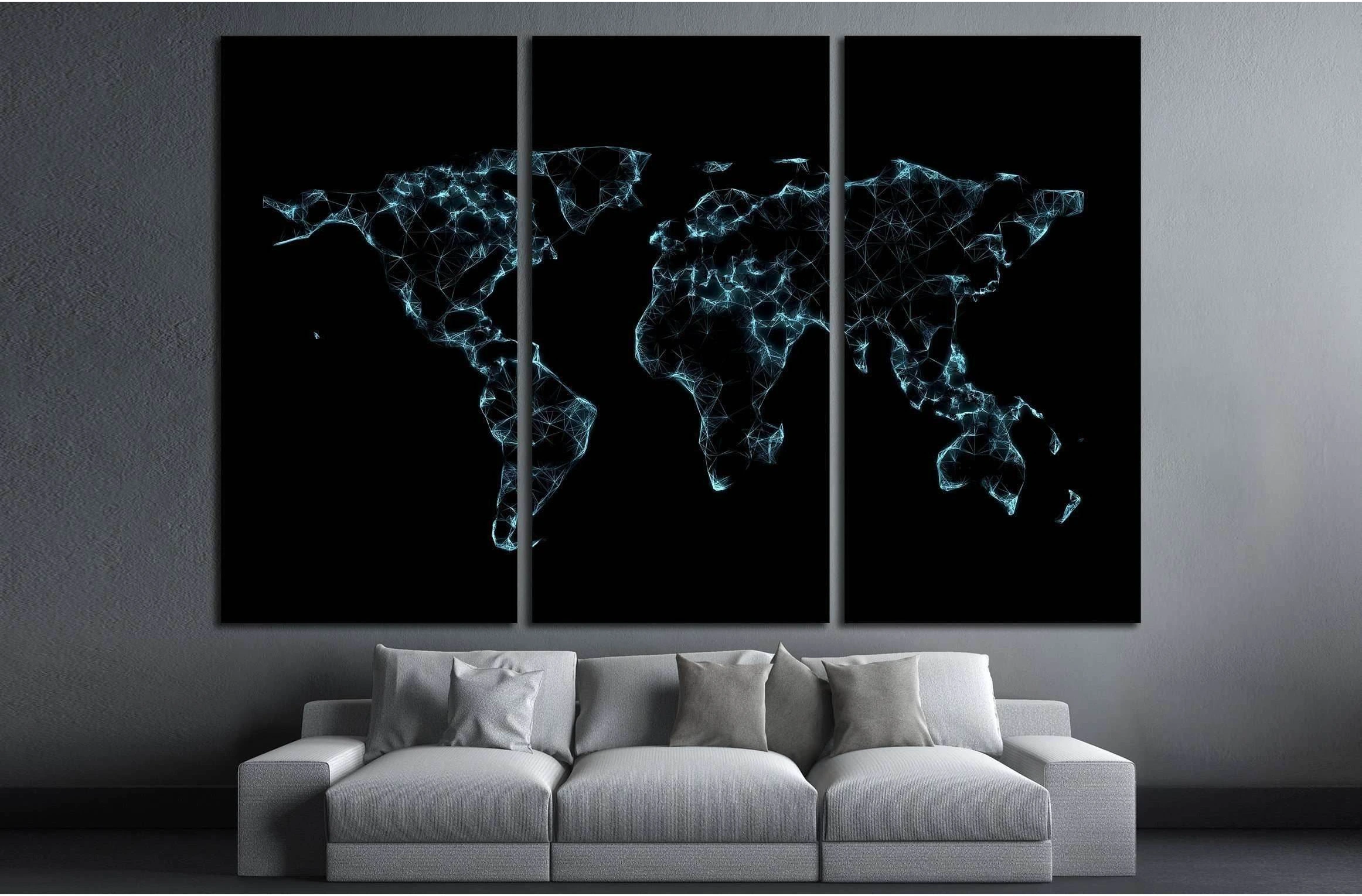 World map low poly on dark background. 3D render №2578 Ready to Hang Canvas Print - Zellart Canvas Prints ALL_Products, s-2578