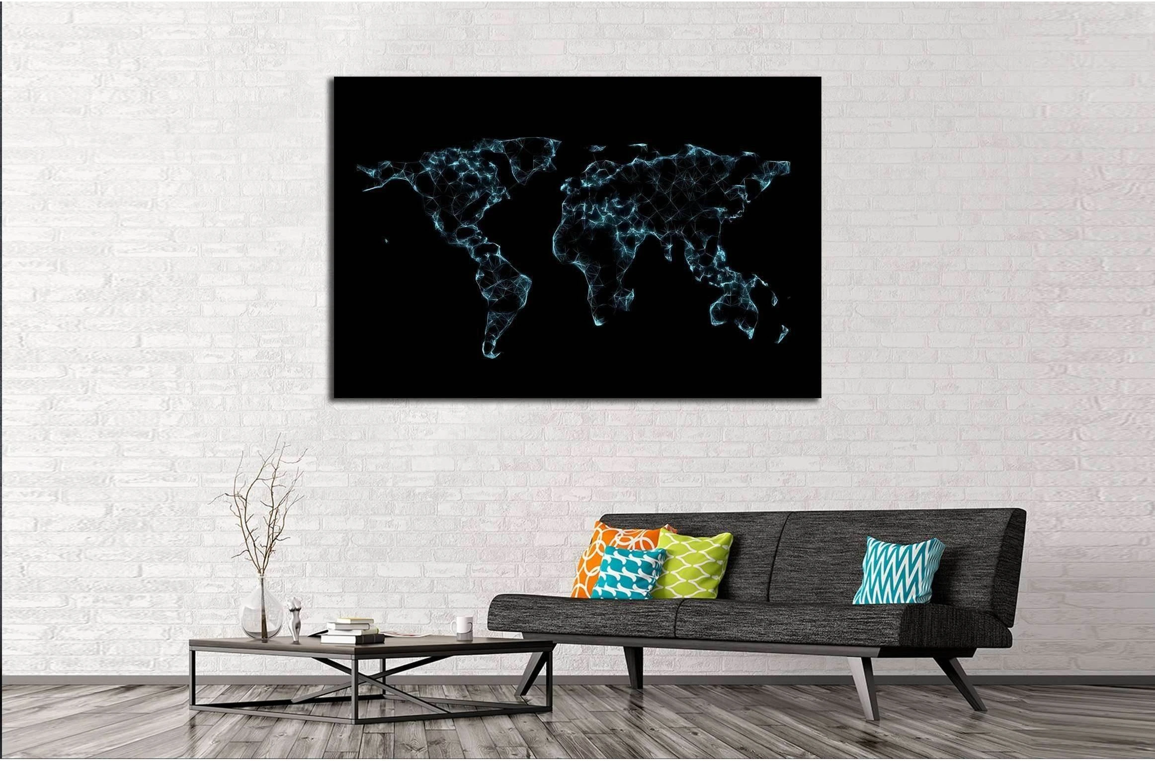 World map low poly on dark background. 3D render №2578 Ready to Hang Canvas Print - Zellart Canvas Prints ALL_Products, s-2578