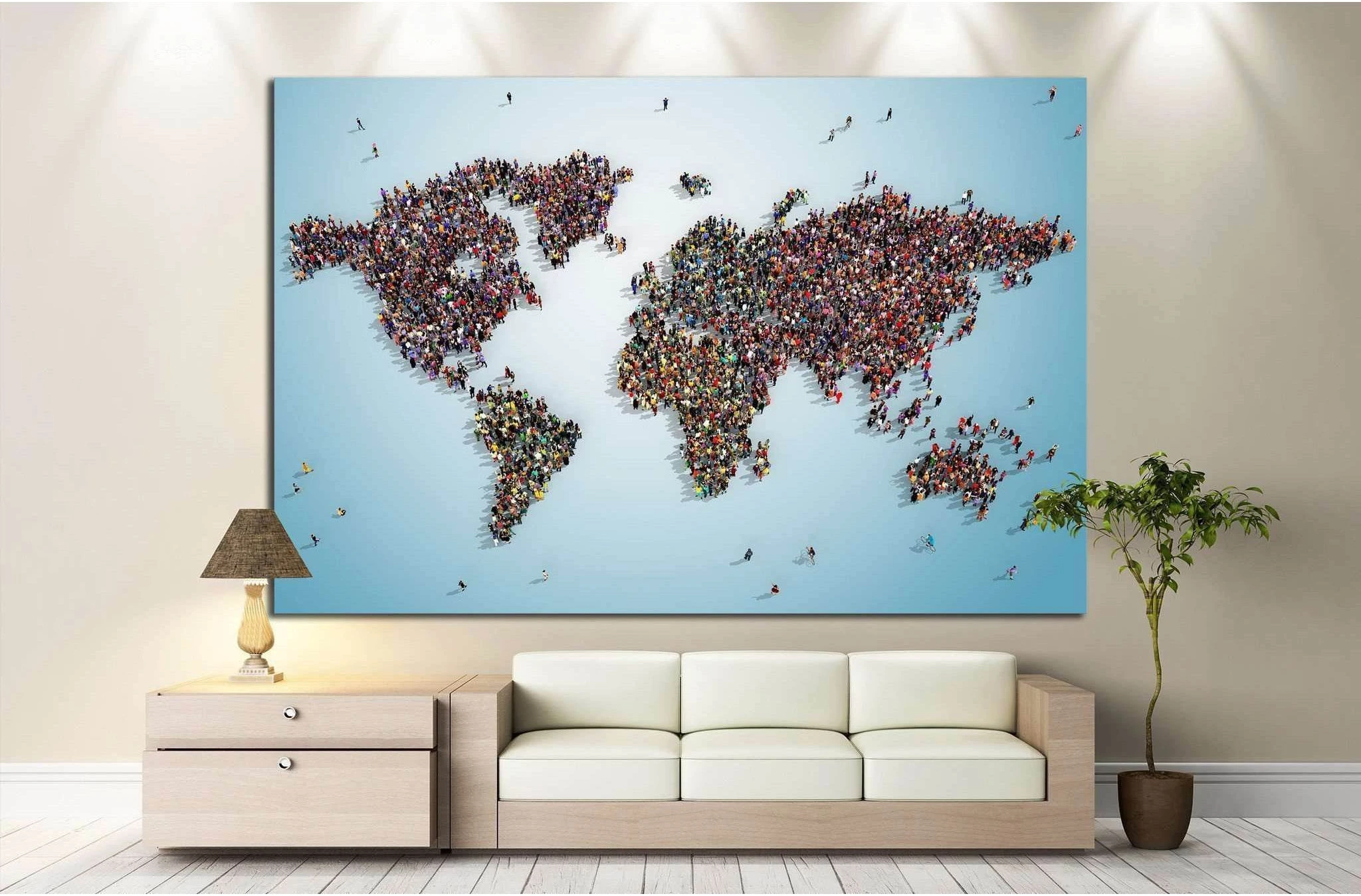 world map with bluish background №1325 Ready to Hang Canvas Print - Zellart Canvas Prints ALL_Products, s-1325