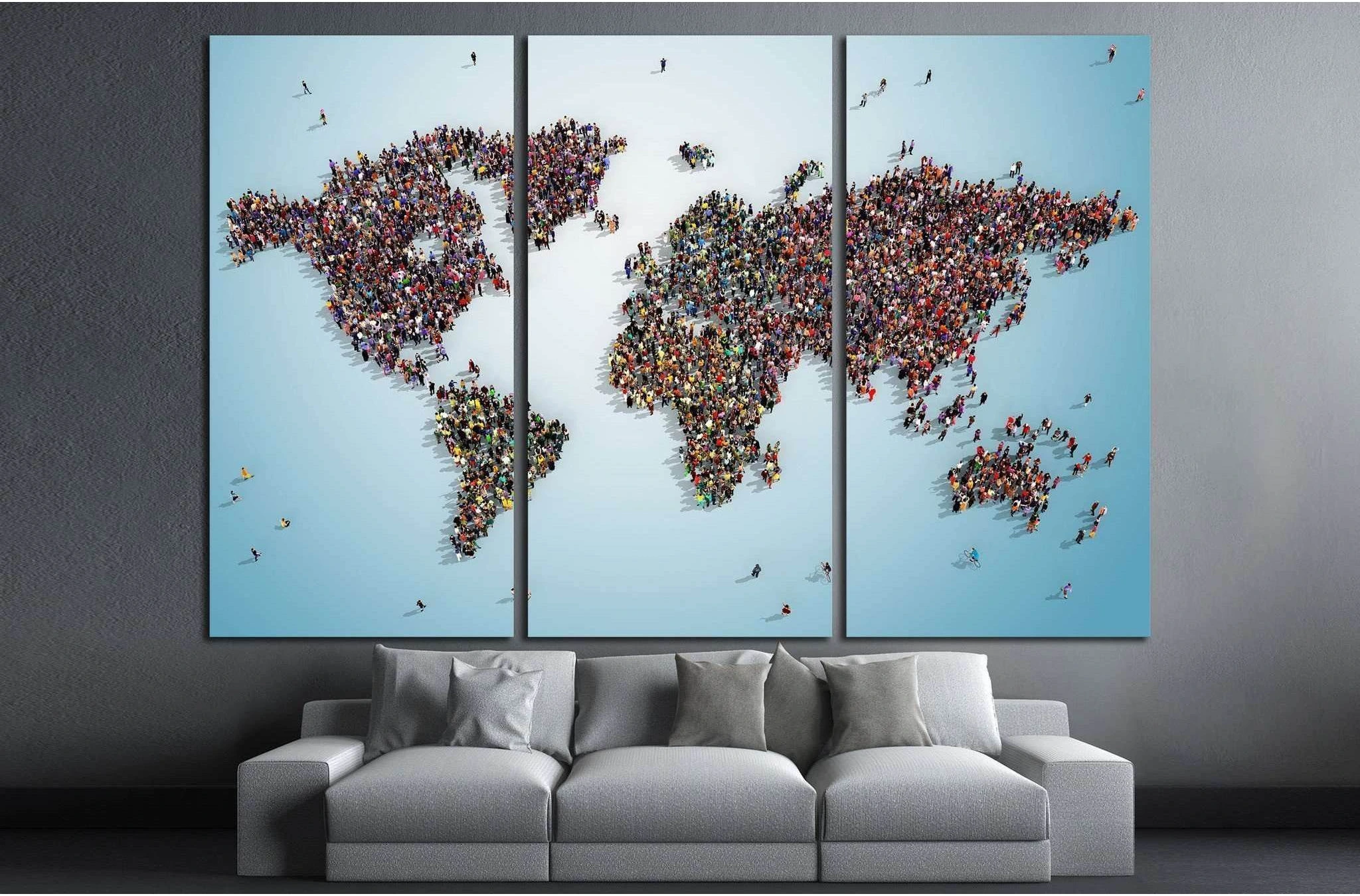 world map with bluish background №1325 Ready to Hang Canvas Print - Zellart Canvas Prints ALL_Products, s-1325