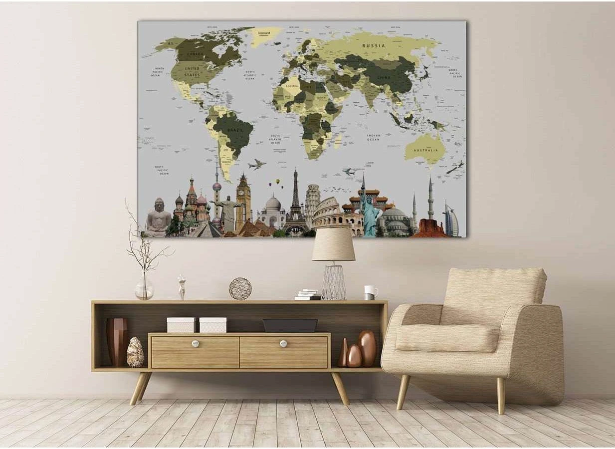 World Map With Landmarks №107 Ready to Hang Canvas Print - Zellart Canvas Prints ALL_Products, wd-107