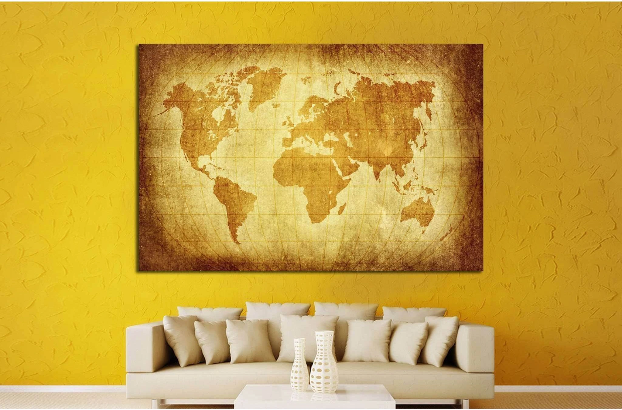 world map with Latitude on vintage pattern №1322 Ready to Hang Canvas Print - Zellart Canvas Prints ALL_Products, s-1322