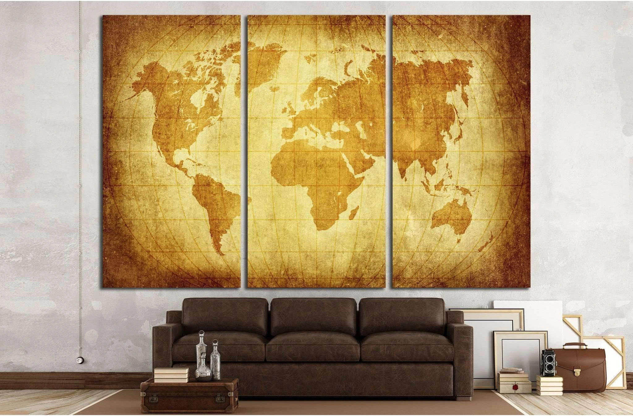 world map with Latitude on vintage pattern №1322 Ready to Hang Canvas Print - Zellart Canvas Prints ALL_Products, s-1322