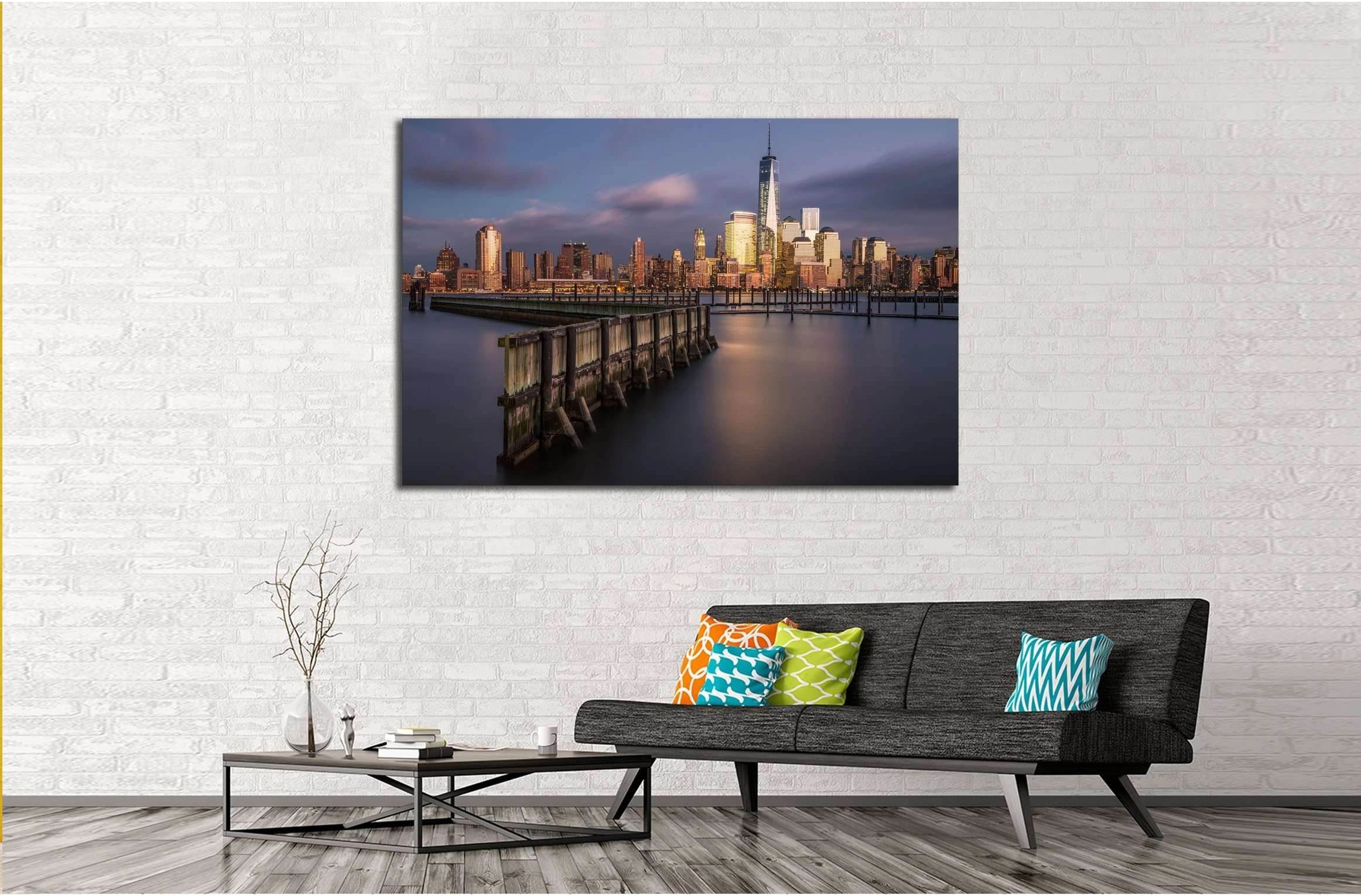World Trade Center from Newport, Jersey City №2637 Ready to Hang Canvas Print - Zellart Canvas Prints ALL_Products, s-2637