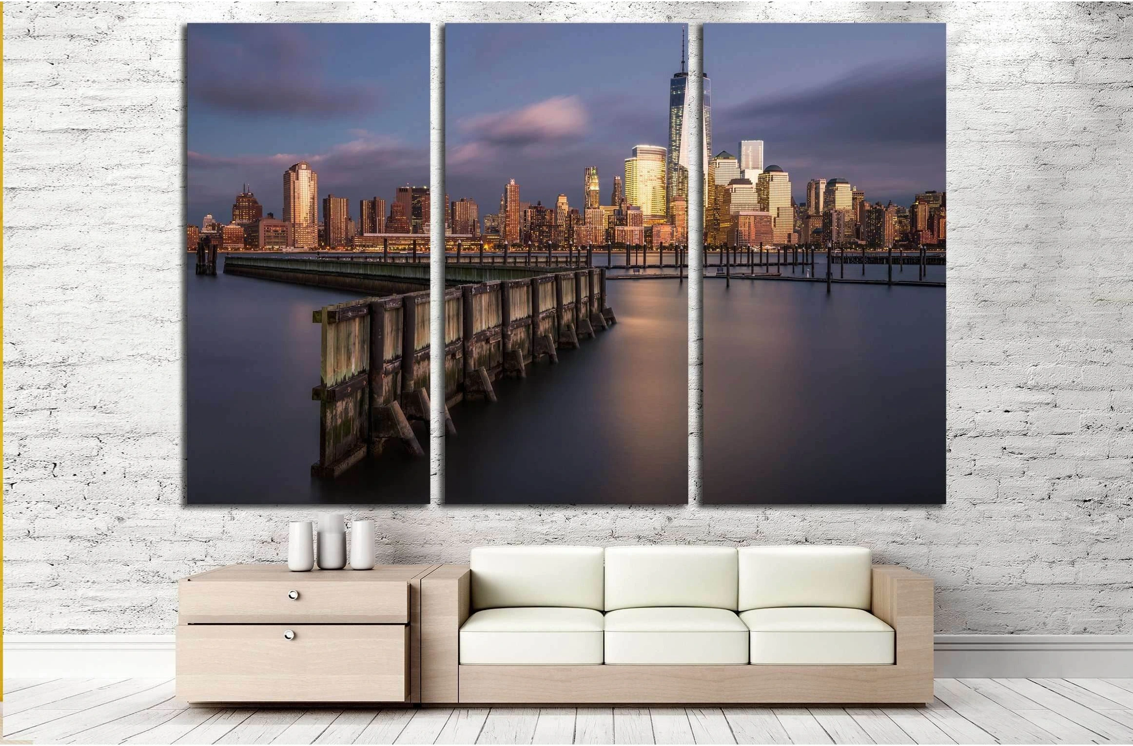 World Trade Center from Newport, Jersey City №2637 Ready to Hang Canvas Print - Zellart Canvas Prints ALL_Products, s-2637