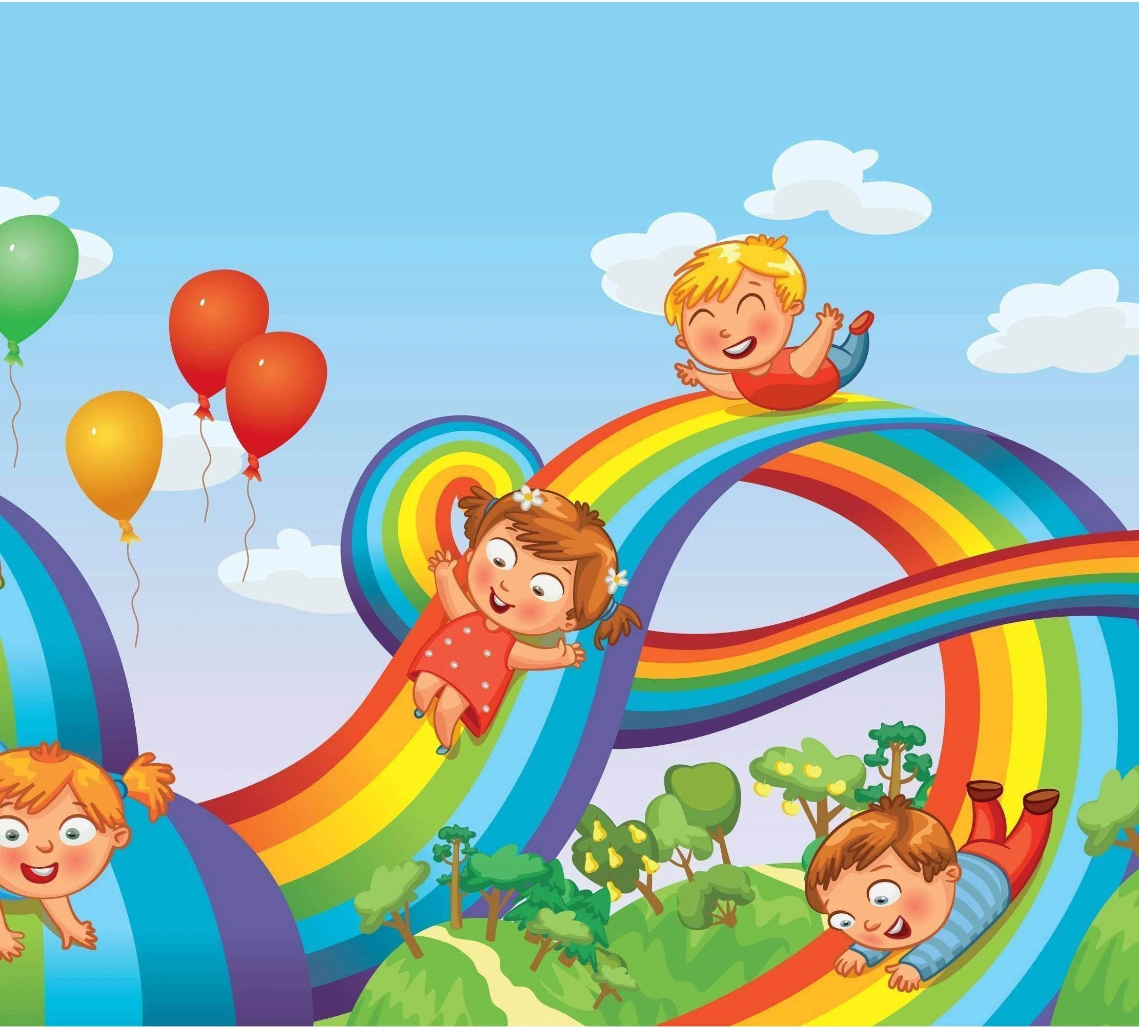 XXL Children slide down on a rainbow №55 Ready to Hang Canvas Print - Zellart Canvas Prints ALL_Products, s-55