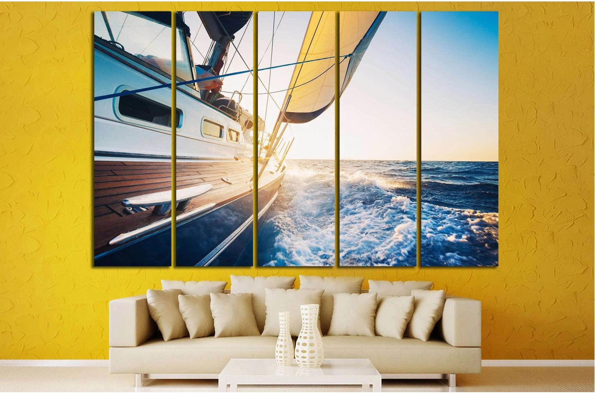 Yach Wall Art Ready to Hang Canvas Print - Zellart Canvas Prints #211, ALL_Products, autopostr_pinterest_65155, autopostr_pinterest_65157, autopostr_pinterest_65158, autopostr_pinterest_65160, sailboat, yacht
