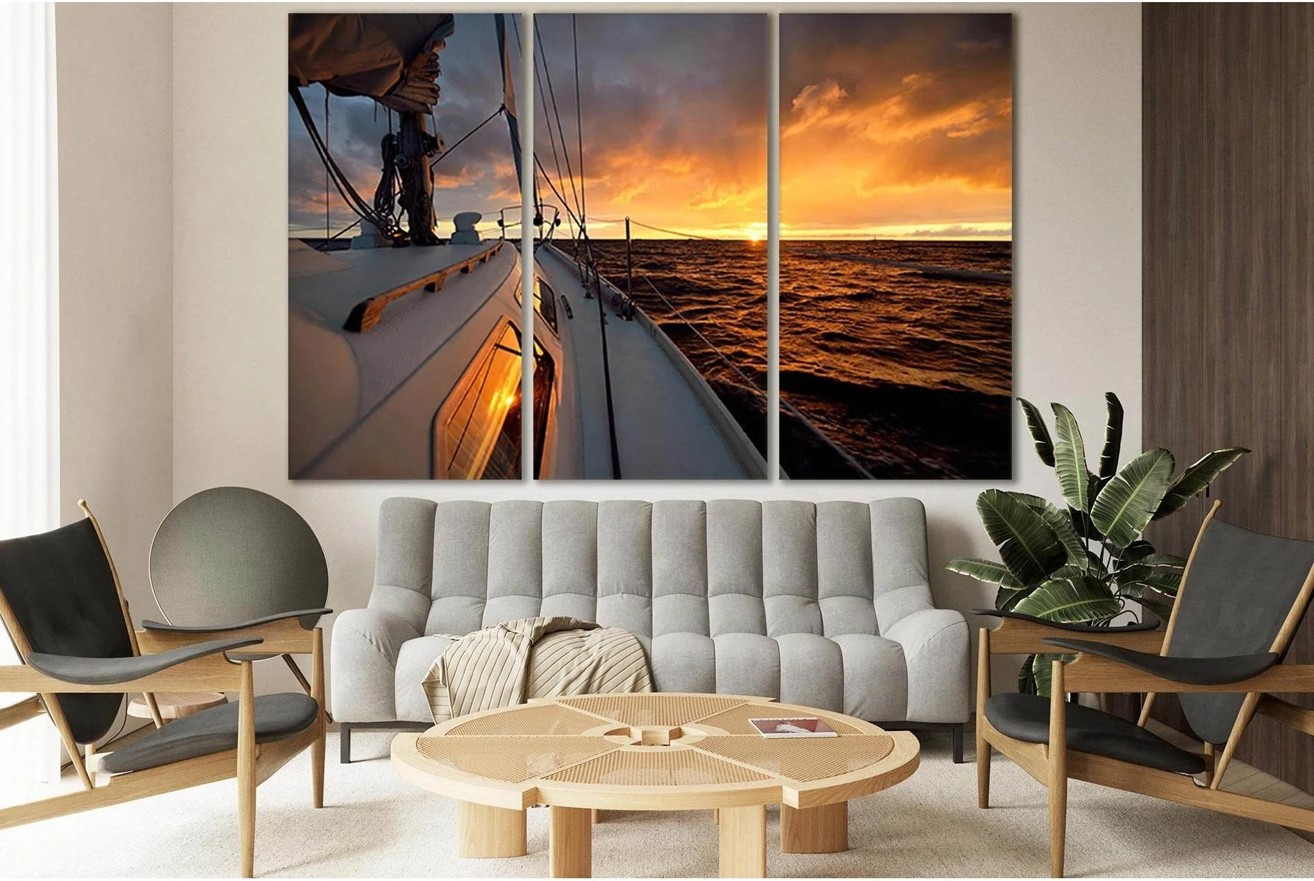Yacht At Sunset №SL793 Ready to Hang Canvas Print - Zellart Canvas Prints 0new, ALL_Products, Engine, Engines Wall Art