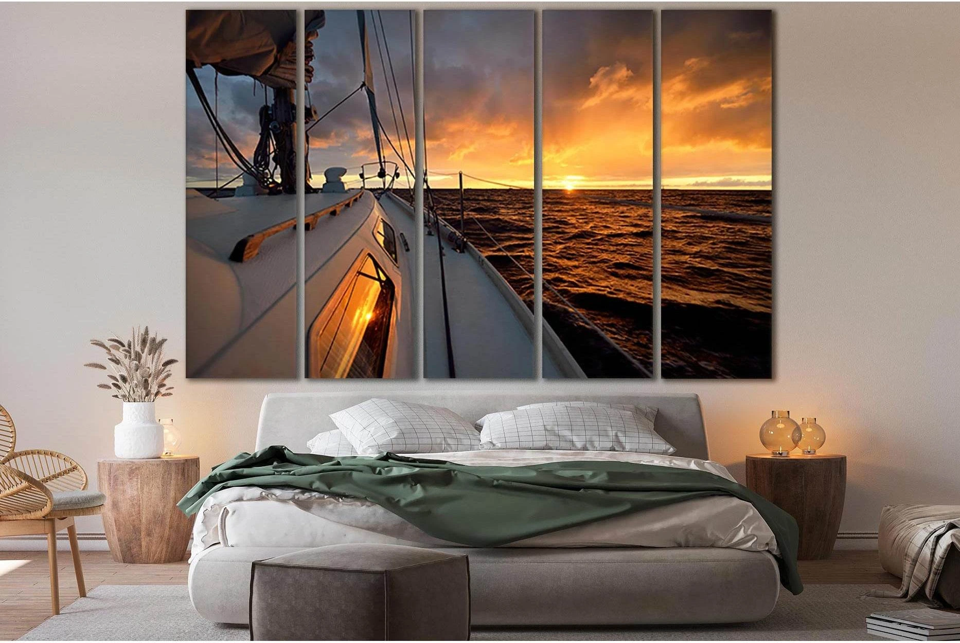 Yacht At Sunset №SL793 Ready to Hang Canvas Print - Zellart Canvas Prints 0new, ALL_Products, Engine, Engines Wall Art