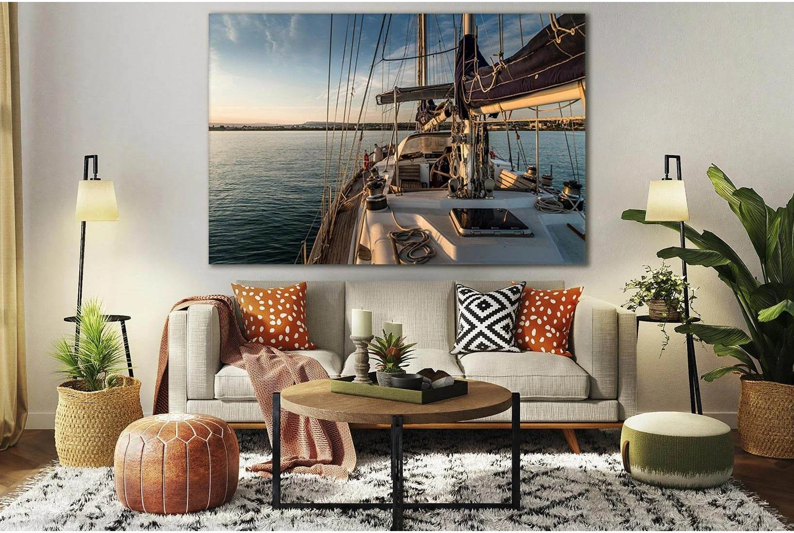 Yacht In The Sea №SL786 Ready to Hang Canvas Print - Zellart Canvas Prints 0new, ALL_Products, Engine, Engines Wall Art