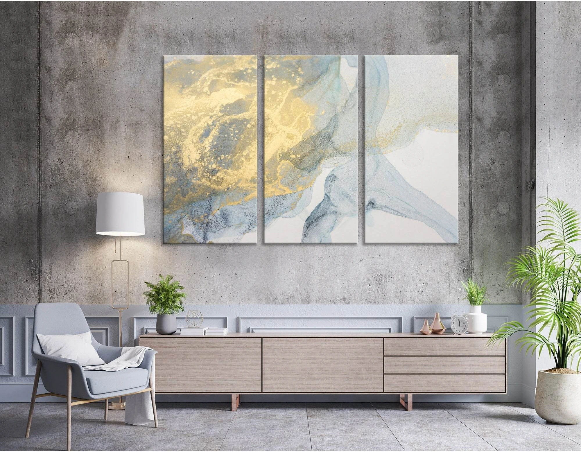 Yellow And Blue Abstract №04398 Ready to Hang Canvas Print - Zellart Canvas Prints ALL_Products