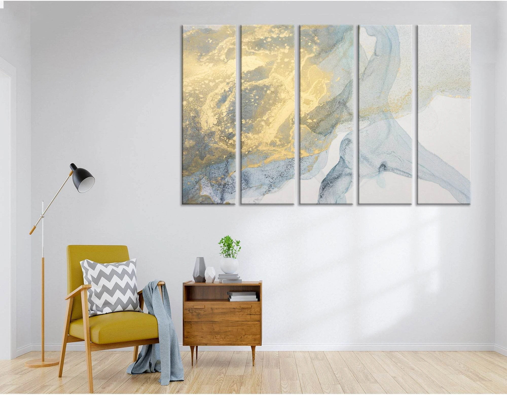 Yellow And Blue Abstract №04398 Ready to Hang Canvas Print - Zellart Canvas Prints ALL_Products