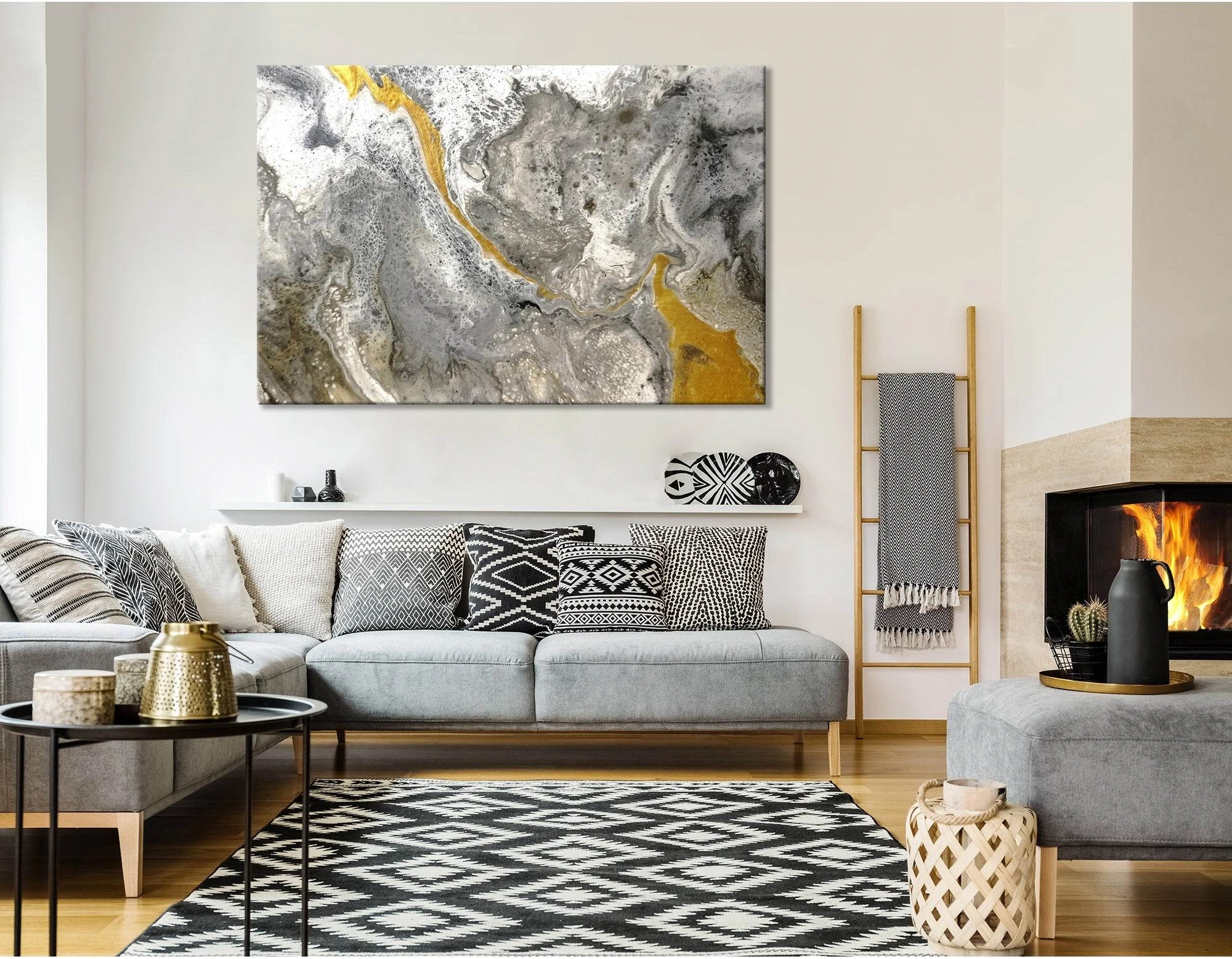 Yellow And Gray Abstract №04381 Ready to Hang Canvas Print - Zellart Canvas Prints ALL_Products