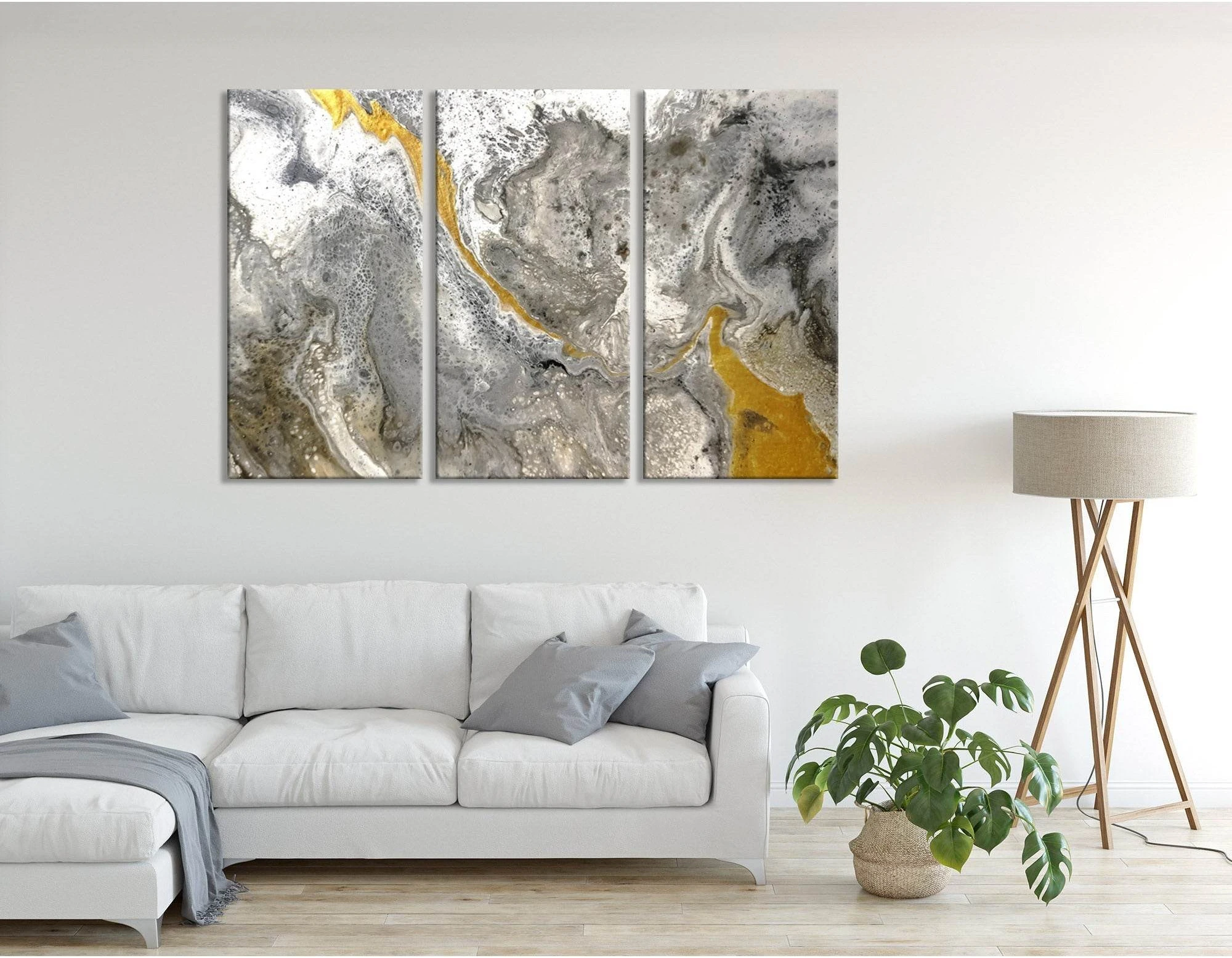 Yellow And Gray Abstract №04381 Ready to Hang Canvas Print - Zellart Canvas Prints ALL_Products