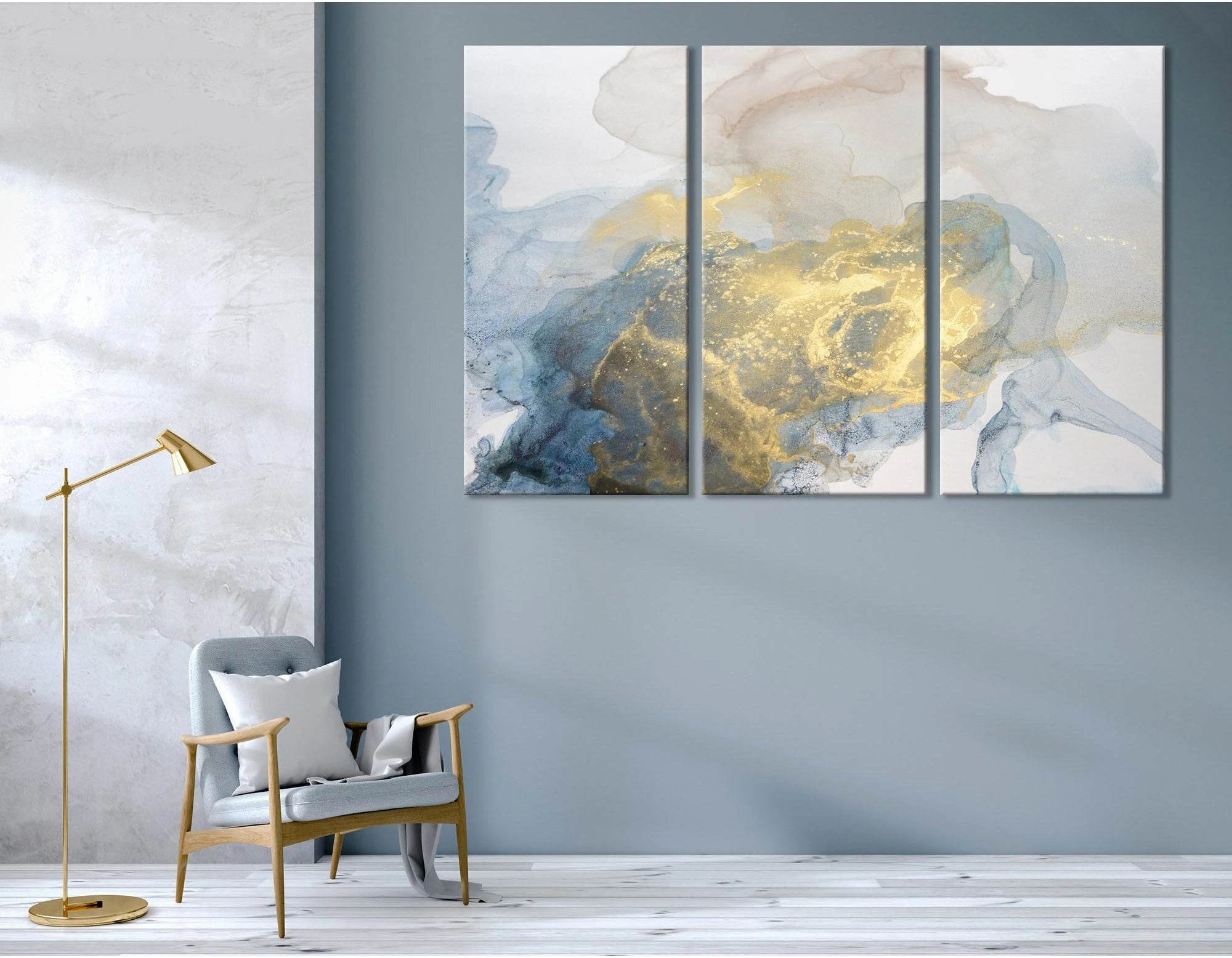 Yellow, Gray And Blue Modern Abstract №04422 Ready to Hang Canvas Print - Zellart Canvas Prints ALL_Products