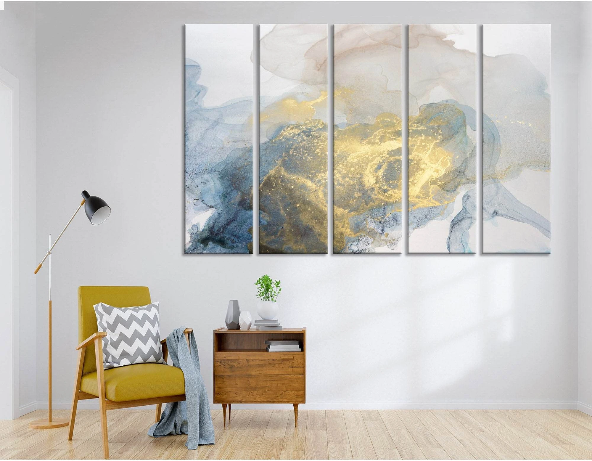 Yellow, Gray And Blue Modern Abstract №04422 Ready to Hang Canvas Print - Zellart Canvas Prints ALL_Products