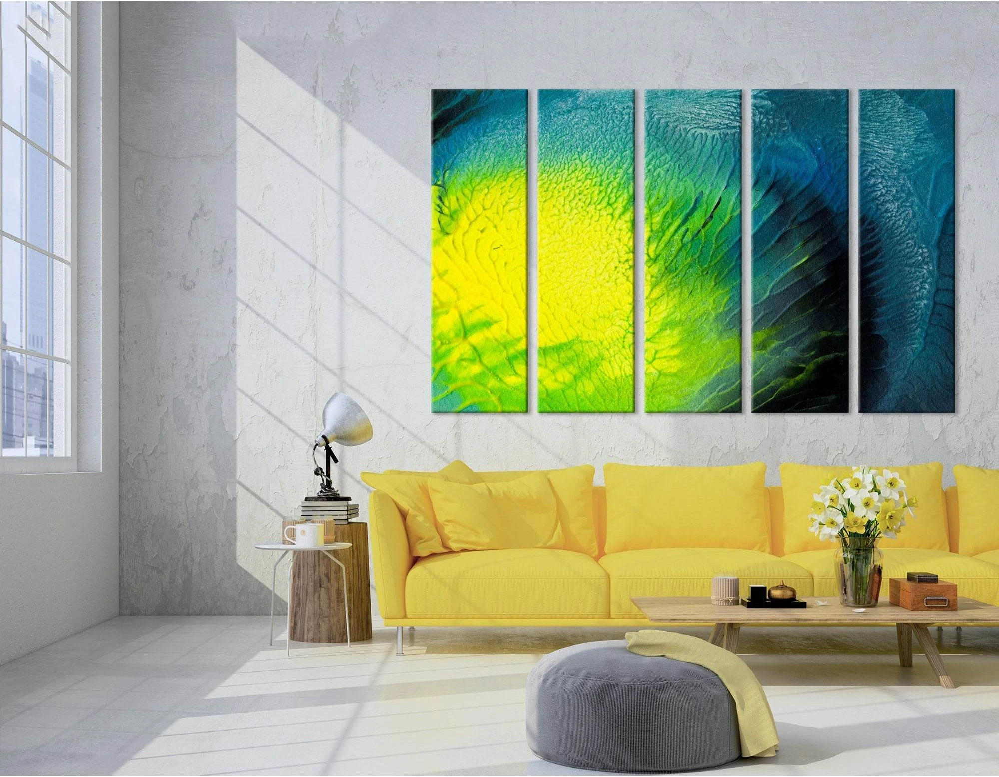 Yellow, Green And Blue Abstract №04300 Ready to Hang Canvas Print - Zellart Canvas Prints ALL_Products