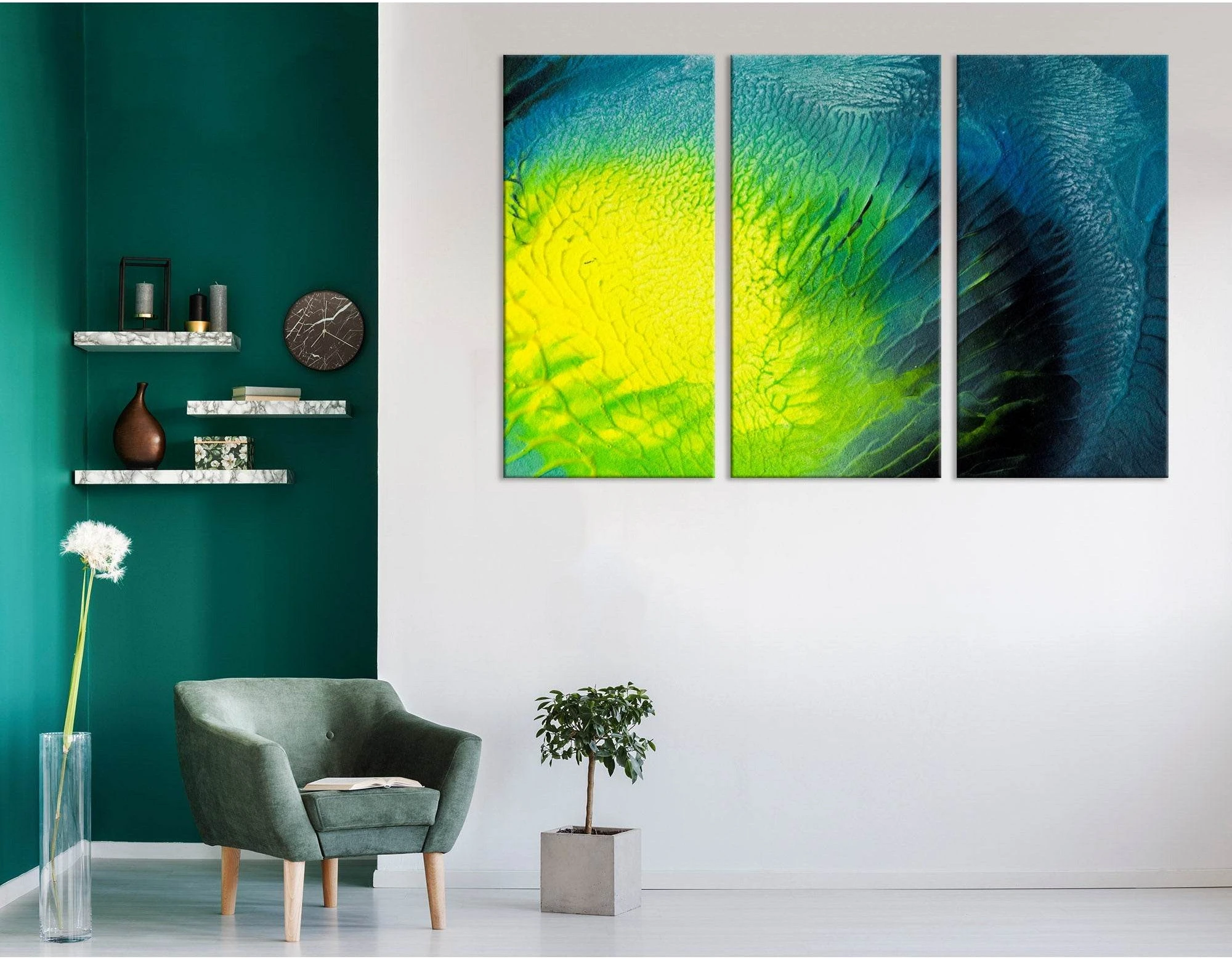 Yellow, Green And Blue Abstract №04300 Ready to Hang Canvas Print - Zellart Canvas Prints ALL_Products