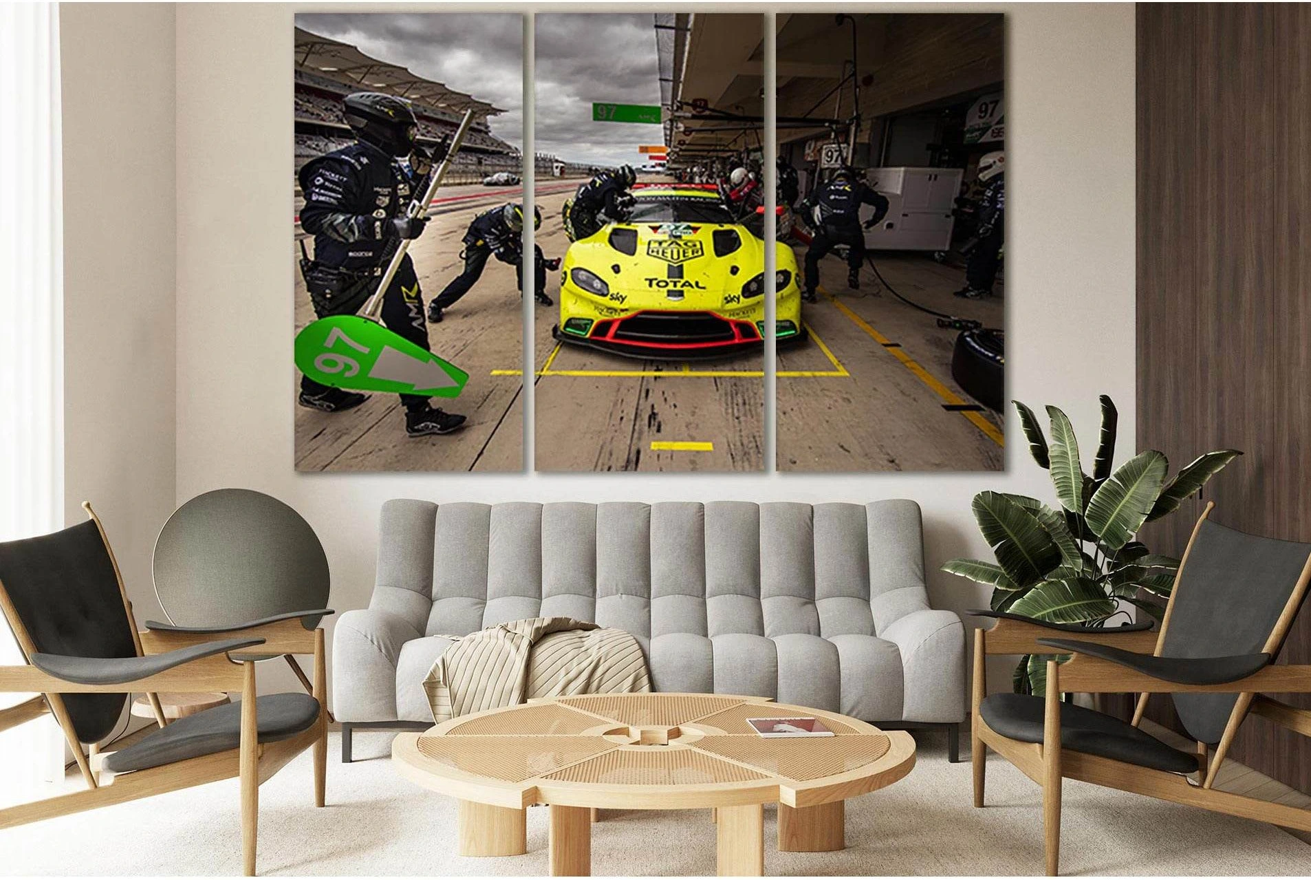 Yellow Sports Car At Pit Stop №SL897 Ready to Hang Canvas Print - Zellart Canvas Prints 0new, ALL_Products, Sports & Motivation