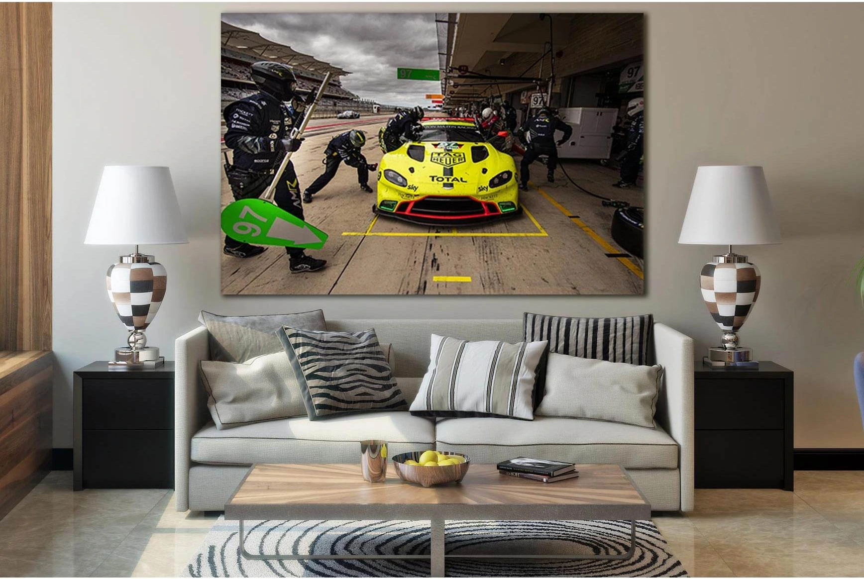 Yellow Sports Car At Pit Stop №SL897 Ready to Hang Canvas Print - Zellart Canvas Prints 0new, ALL_Products, Sports & Motivation