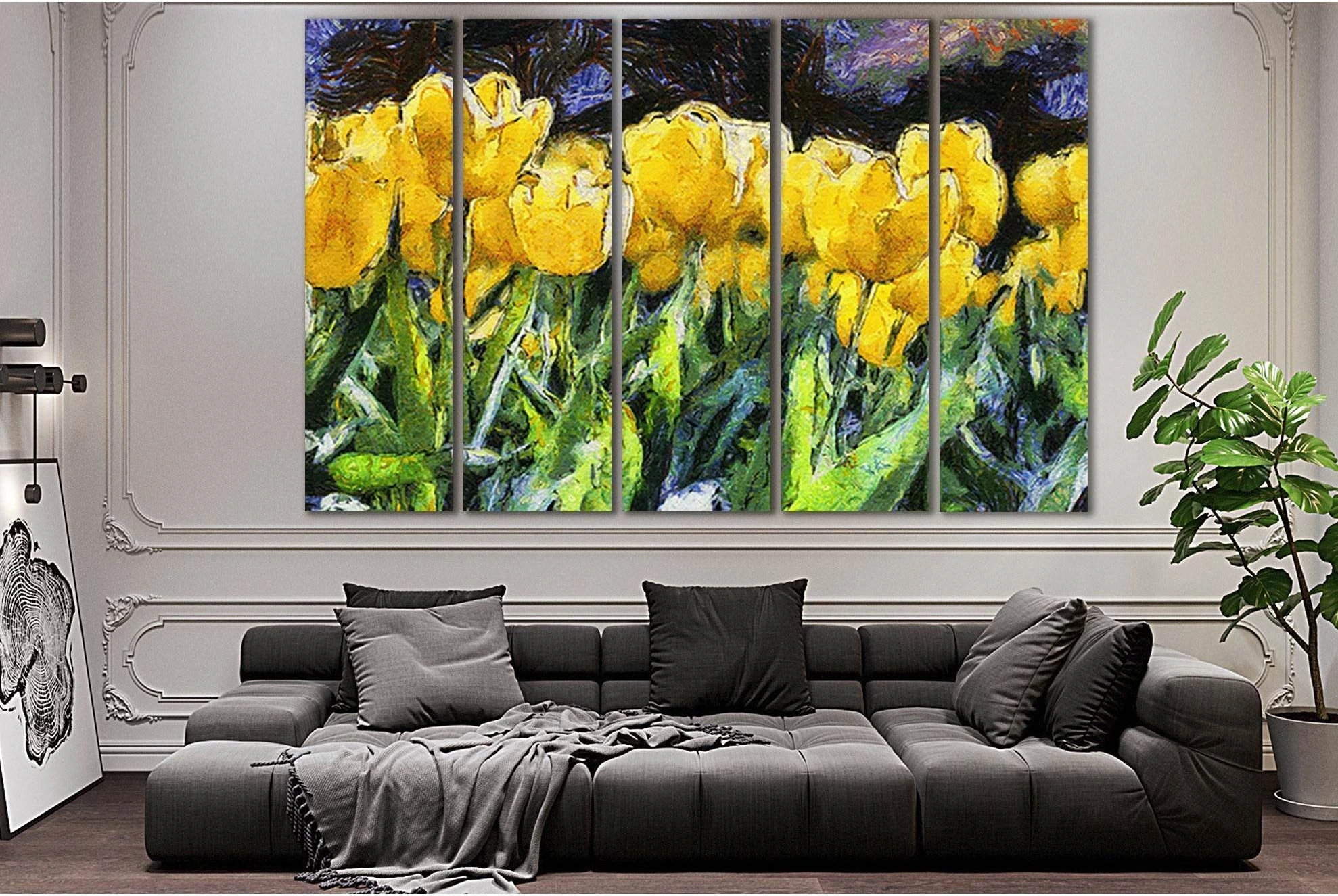 Yellow Tulips Oil Painting №SL568 Ready to Hang Canvas Print - Zellart Canvas Prints 0new, ALL_Products, Oil Painting Wall Art