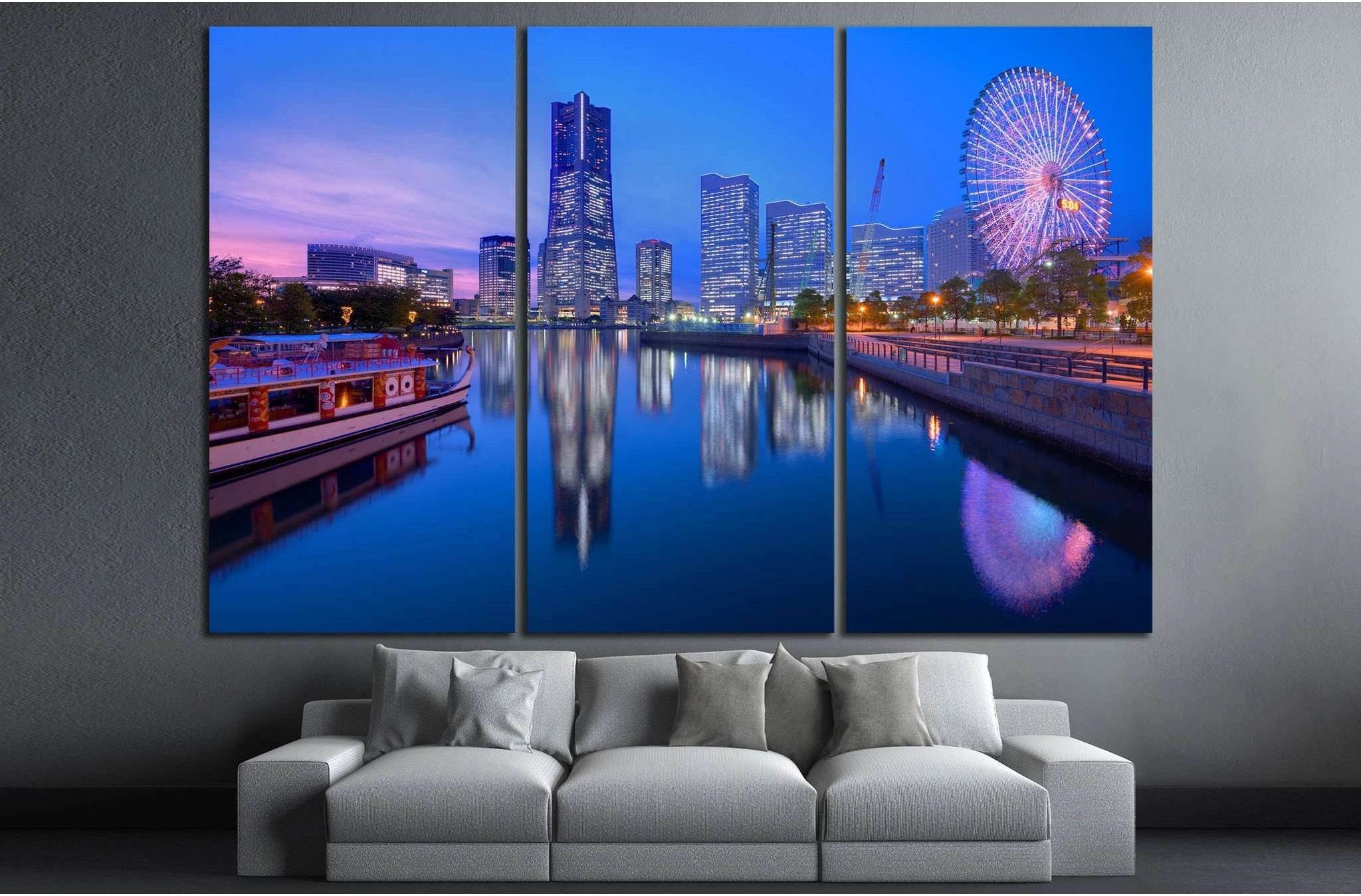 Yokohama, Japan at Minato-mirai bay №1156 Ready to Hang Canvas Print - Zellart Canvas Prints ALL_Products, s-1156