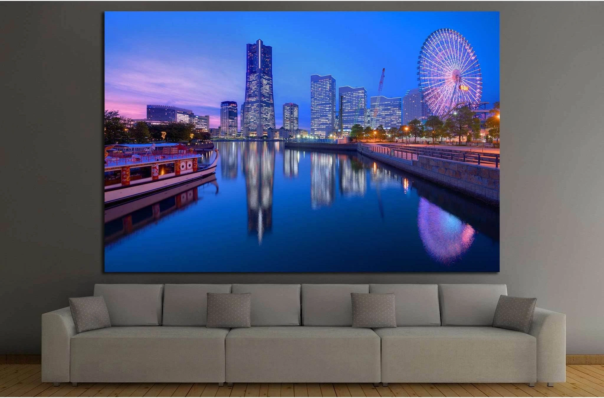 Yokohama, Japan at Minato-mirai bay №1156 Ready to Hang Canvas Print - Zellart Canvas Prints ALL_Products, s-1156